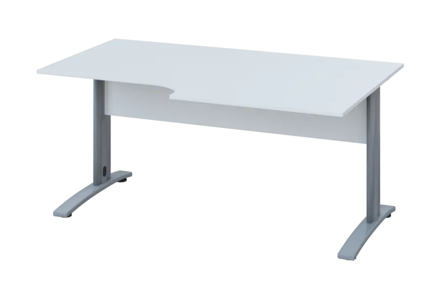 ERK 28 - 168 stůl kancelářský, rohový, pravý, kovová podnož stříbrná deska 25 mm, široký 1600 mm, bílá